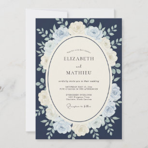 Invitation Mariage d'hiver distingué bleu marine