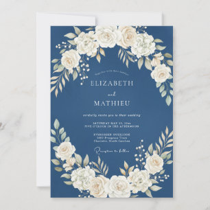 Invitation Mariage d'hiver distingué bleu poussiéreux