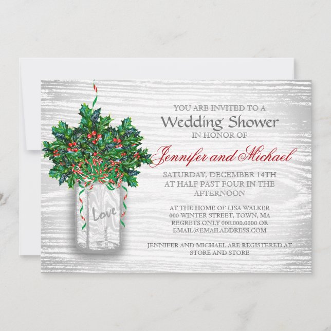 Invitation Mariage d'hiver Douche Mason Jar Holly Berry (Devant)