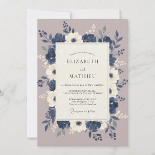 Invitation Mariage d'hiver dramatique en bleu marine