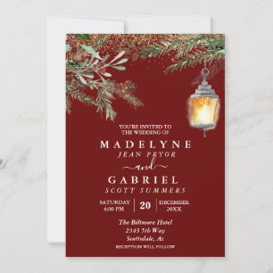 Invitation Mariage d'hiver élégant à Noël avec pin tombant