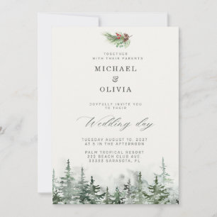 Invitation Mariage d'hiver élégant avec feuillage persistant