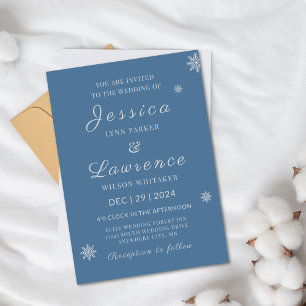 Invitation Mariage d'hiver Elégant Dusty Bleu Argent