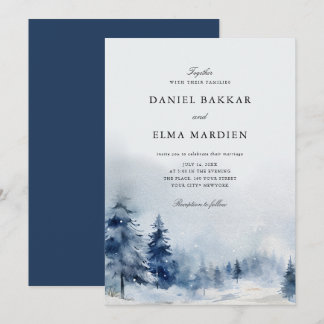 Invitation Mariage d'hiver élégant et moderne à l'aquarelle