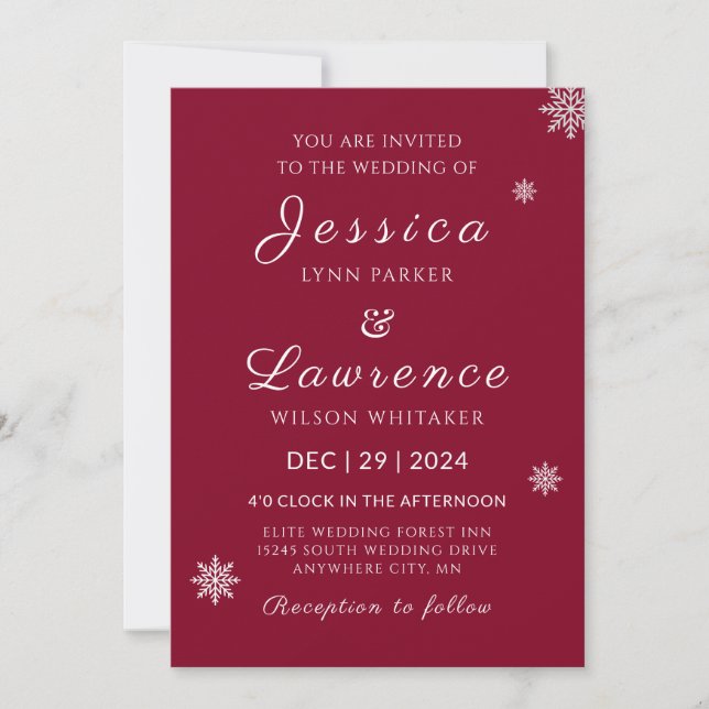 Invitation Mariage d'hiver élégant et moderne en Bourgogne (Devant)