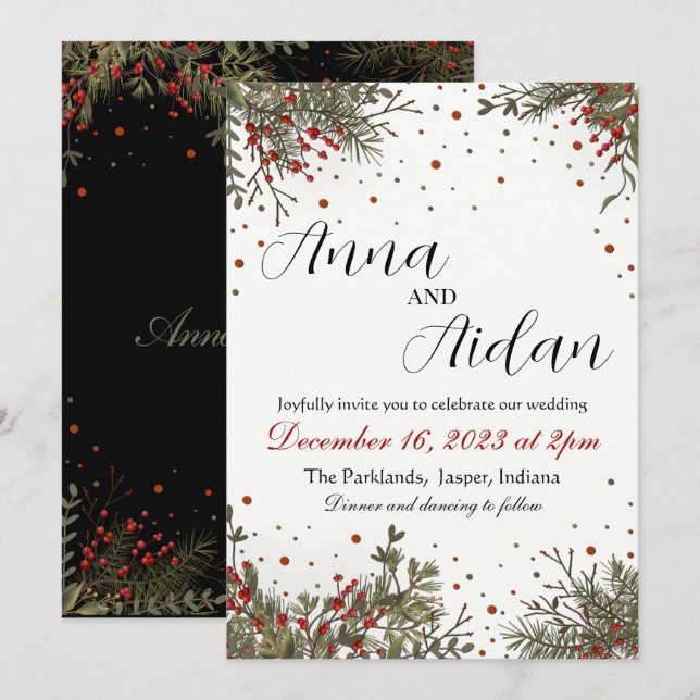 Invitation Mariage d'hiver Elégante Inspiritisme moderne (Devant / Derrière)