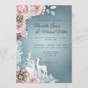 Invitation Mariage d'hiver en bois bleu et blanc