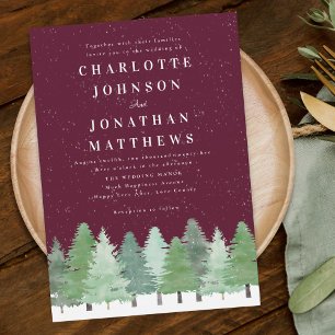 Invitation Mariage d'hiver en Bourgogne dans une forêt modern