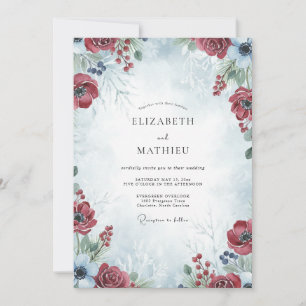 Invitation Mariage d'hiver enchanteur cramoisi
