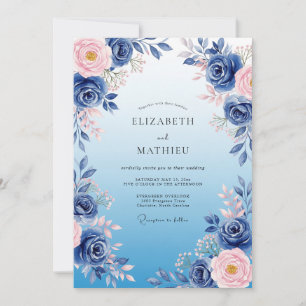 Invitation Mariage d'hiver éthéré bleu marine