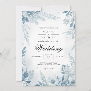 Invitation Mariage d'hiver Ethereal Blue Blossom