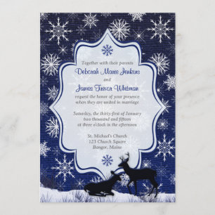 Invitation Mariage d'hiver   FAUX Burlap, Snowflakes, Cerf