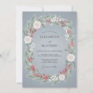 Invitation Mariage d'hiver festif bleu ardoise