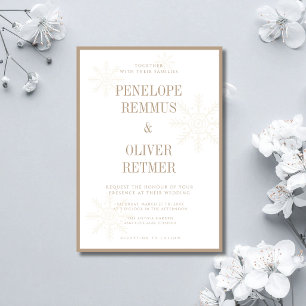 Invitation Mariage d'hiver Flocons de neige Taupe Old Money