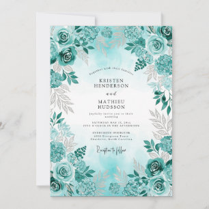 Invitation Mariage d'hiver floral aquarelle Aqua