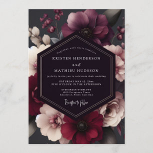 Invitation Mariage d'hiver floral bordeaux encre