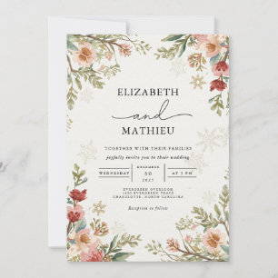 Invitation Mariage d'hiver floral délicat