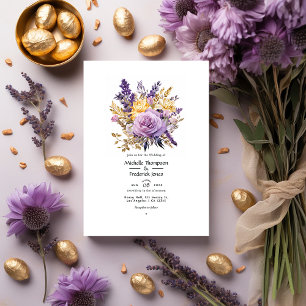 Invitation Mariage d'hiver floral lavande et or