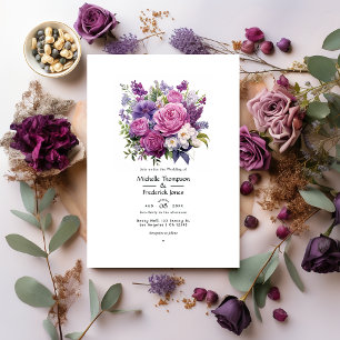 Invitation Mariage d'hiver floral mélange pourpre