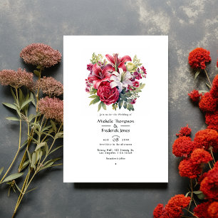 Invitation Mariage d'hiver floral Rubis et Sauge