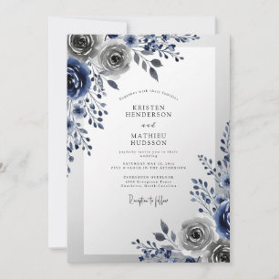 Invitation Mariage d'hiver givré bleu marine