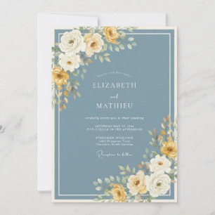 Invitation Mariage d'hiver givré bleu poussiéreux