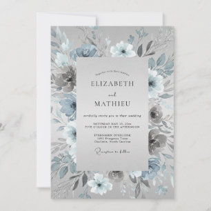 Invitation Mariage d'hiver givré bleu poussiéreux