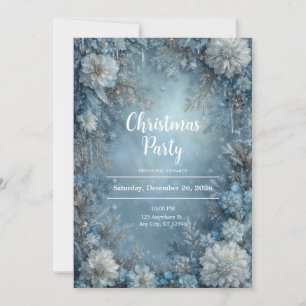 Invitation Mariage d'hiver glaçons floraux bleu givré blanc