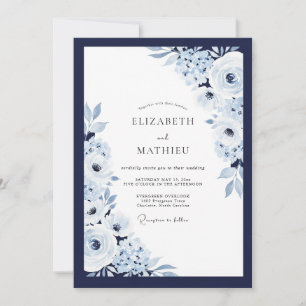 Invitation Mariage d'hiver harmonieux bleu marine