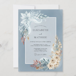 Invitation Mariage d'hiver intemporel bleu ardoise