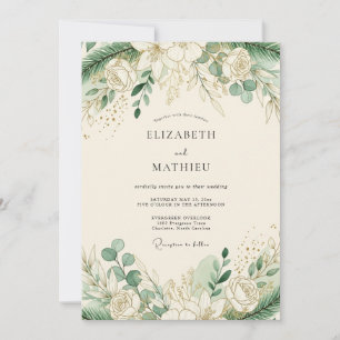 Invitation Mariage d'hiver intemporel vert sauge