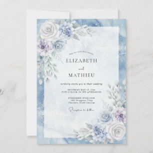 Invitation Mariage d'Hiver Lumineux Bleu Acier