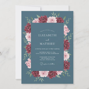 Invitation Mariage d'hiver Luxe Bleu Ardoise