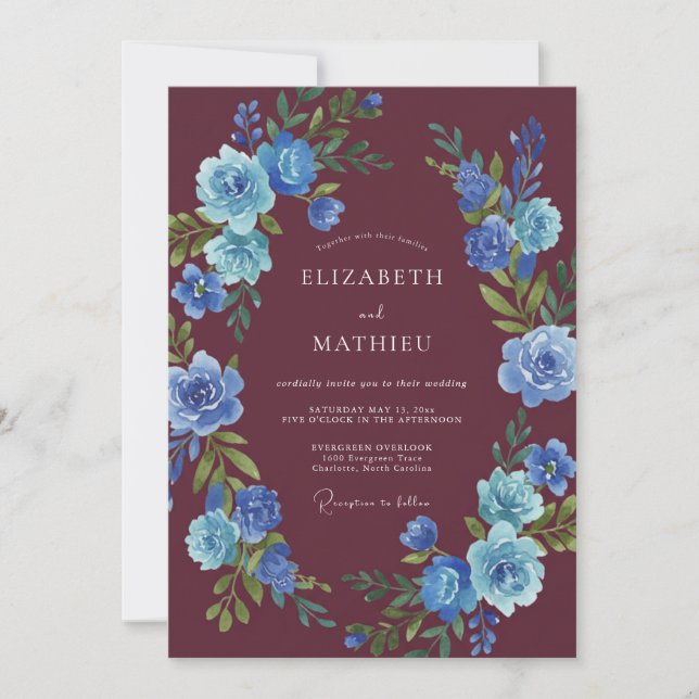 Invitation Mariage d'hiver luxuriant bordeaux (Devant)