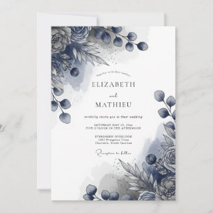 Invitation Mariage d'hiver majestueux indigo