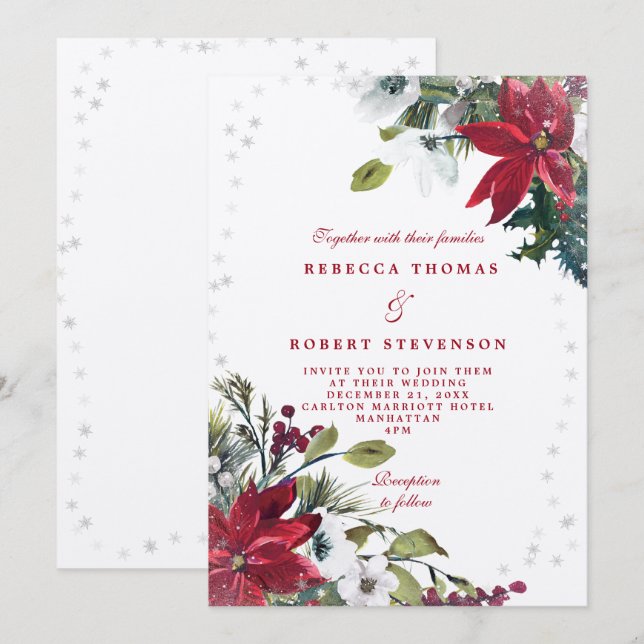 Invitation mariage d'hiver moderne fleurs rustiques mariage (Devant / Derrière)