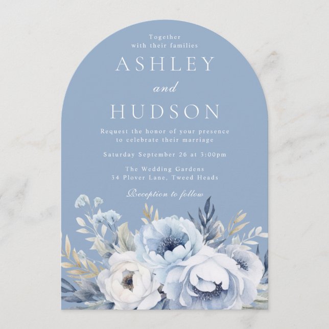 Invitation Mariage d'hiver moderne Floral bleu (Devant)