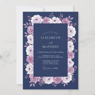 Invitation Mariage d'hiver noble Mauve Navy