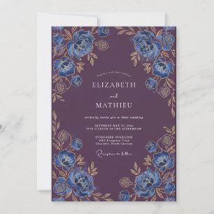 Invitation Mariage d'hiver opulent prune