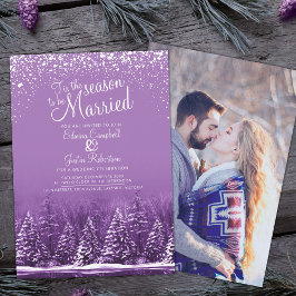 Invitation Mariage d'hiver pin lac blanc violet photo d'art
