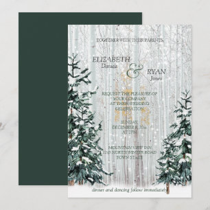 Invitation Mariage d'hiver Pins Bouleau Blanc Forêt