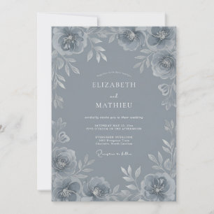 Invitation Mariage d'Hiver Raffiné Bleu Acier