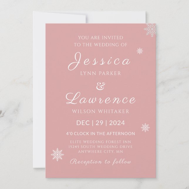 Invitation Mariage d'hiver rose moderne (Devant)