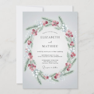 Invitation Mariage d'hiver rustique cramoisi