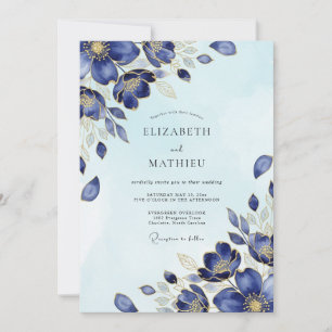 Invitation Mariage d'hiver scintillant indigo