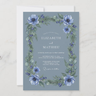 Invitation Mariage d'hiver serein bleu ardoise