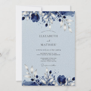 Invitation Mariage d'hiver serein bleu marine