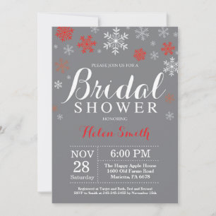 Invitation Mariage d'hiver Shower Rouge Flocon de Neige Gris