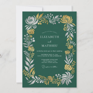 Invitation Mariage d'hiver solennel vert forêt