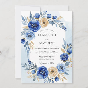 Invitation Mariage d'hiver somptueux bleu cobalt